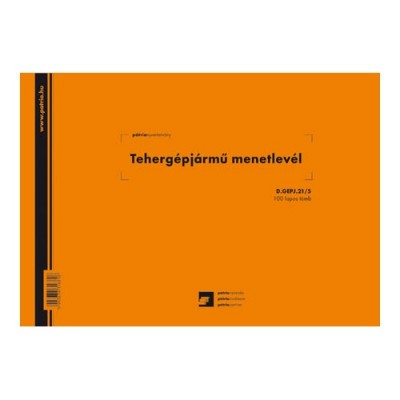 Nyomtatvány, menetlevél tehergépjármű, 100 lap, A5, fekvő, PÁTRIA, "D.GEPJ.21/5"