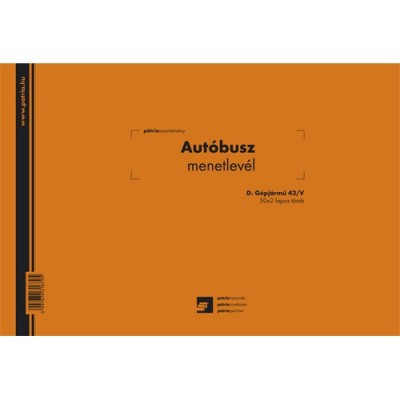 Nyomtatvány, menetlevél, autóbusz, 50x2, A4, fekvő, PÁTRIA "D.GEPJ.42/V"
