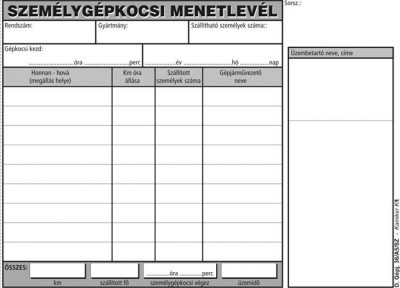 Nyomtatvány, menetlevél személygépkocsi, 100 lap, A5, fekvő, VICTORIA PAPER "D.GÉPJ.36."