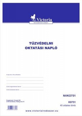 Nyomtatvány, tűzvédelmi oktatási napló, 40 oldal, A4, VICTORIA PAPER