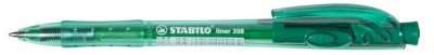Golyóstoll, 0,38 mm, nyomógombos, STABILO "Liner 308", zöld.