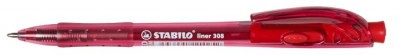 Golyóstoll, 0,38 mm, nyomógombos, STABILO "Liner 308", piros.